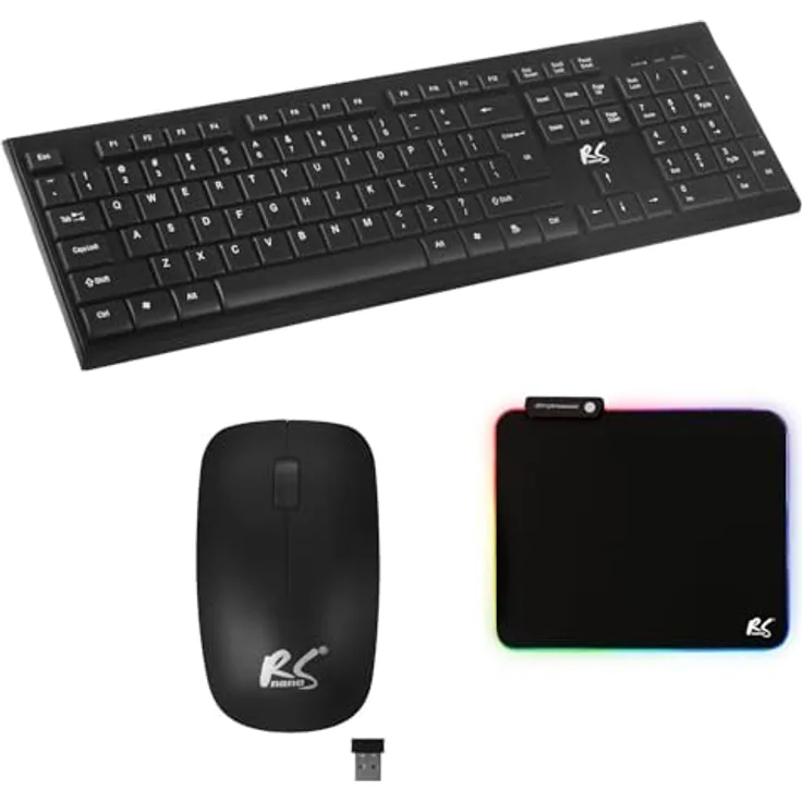 NanoRS RS580 + RS704 Tastatur (Gaming Tastatur Maus Mauspad Set) - Kabellos, RGB-LED-Hintergrundbeleuchtung, schwarz