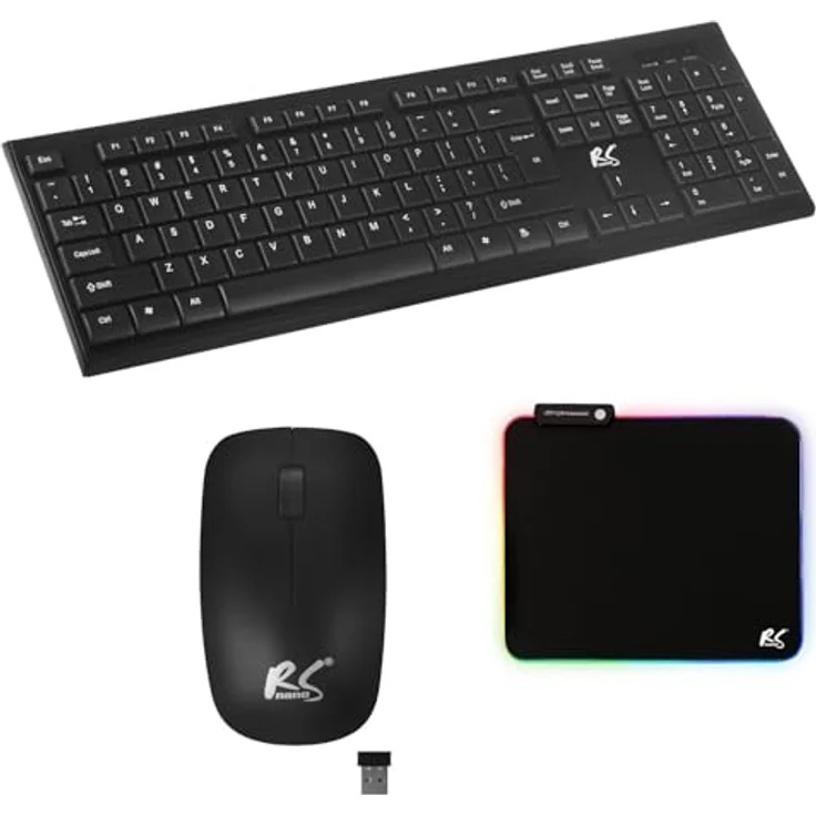 NanoRS RS580 + RS704 Tastatur (Gaming Tastatur Maus Mauspad Set) - Kabellos, RGB-LED-Hintergrundbeleuchtung, schwarz – Bild 1