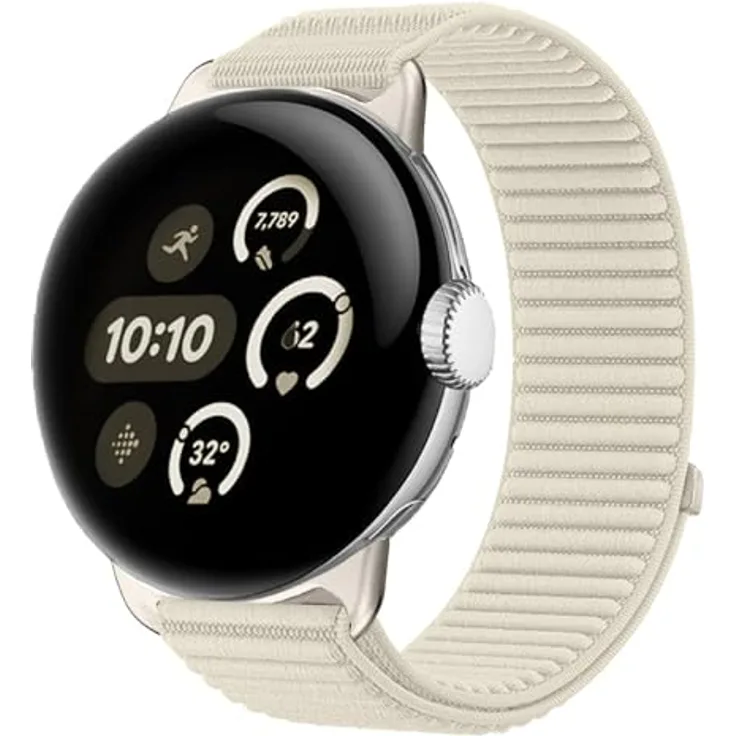 GIOPUEY Geflochtenes Nylon Armband für Google Pixel Watch 4/3/2/1 41mm, unisex, elastisch, beige, hohe Atmungsaktivität und einfacher Wechsel