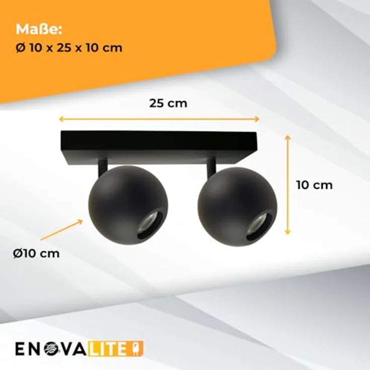 ENOVALITE Deckenleuchte GLOBE, 2-flammig, GU10 Fassung, aus Metall, Ø10cm, matt schwarz - Deckenlampe Kugel Spot Strahler Wohnzimmer Flur Küche – Bild 4