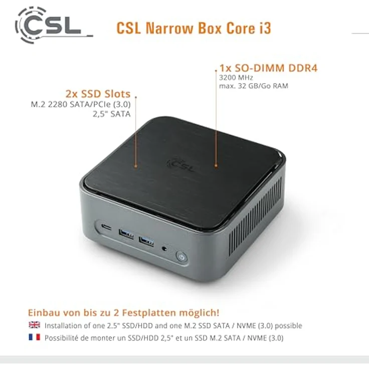 CSL Narrow Box Core i3 Mini-PC, Intel® Core i3, 16 GB RAM, 500 GB SSD, schwarz, vorinstalliert mit Windows 11 – Bild 5