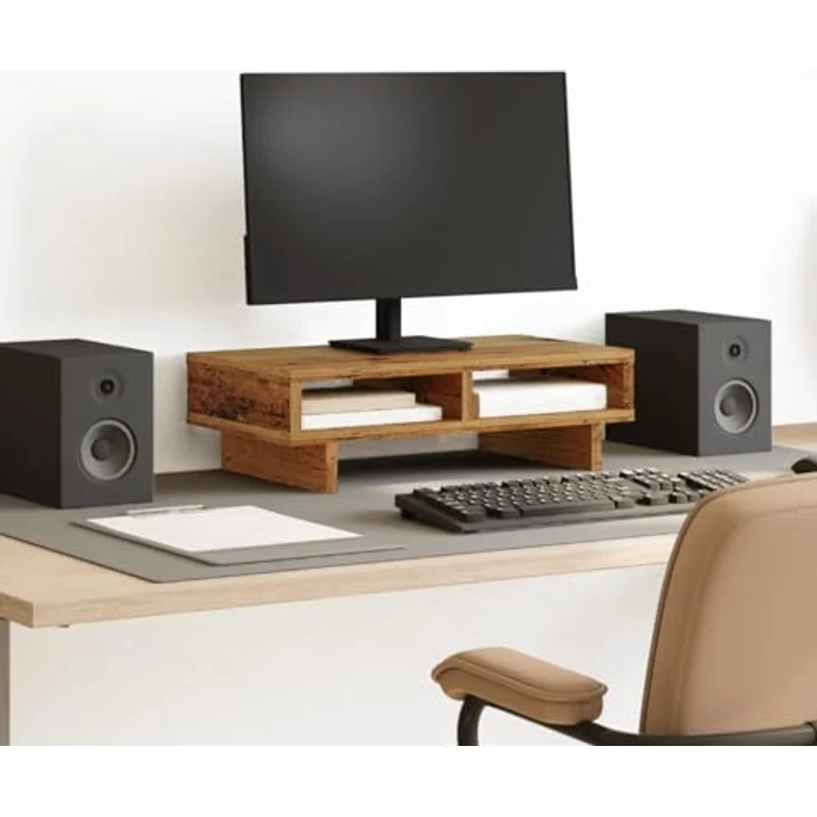 vidaXL Monitorständer Altholz-Optik, 50x27x15 cm, mit 2 Fächern und langlebigem Holzwerkstoff – Bild 2