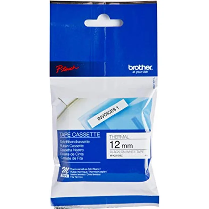 Brother M-K231SBZ – Schwarz auf Weiß – Rolle (1,2 cm x 4 m) 1 Kassette(n) Blister – nicht laminiertes Klebeband – für P-Touch PT-55, PT-65, PT-75, PT-80, PT-85, PT-BB4, PT-M95