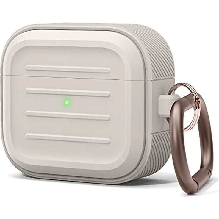 elago Schutzhülle mit Schlüsselanhänger, kompatibel mit AirPods 3 – unterstützt kabelloses Wiederaufladen, stoßfest und bietet umfassenden Schutz (Stone) – Bild 1