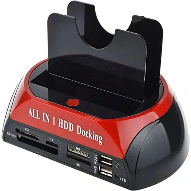 Retoo Festplatten Docking Station USB 2.0, Dualschacht für SATA IDE 2,5 Zoll & 3,5 Zoll HDD SSD SATA, Offline Klon, OTB Funktion, Festplatten-Dockingstation, Schwarz