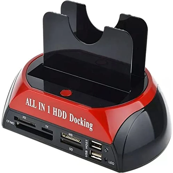 Retoo Festplatten Docking Station USB 2.0, Dualschacht für SATA IDE 2,5 Zoll & 3,5 Zoll HDD SSD SATA, Offline Klon, OTB Funktion, Festplatten-Dockingstation, Schwarz – Bild 1