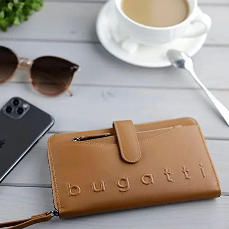 bugatti Daphne Lange Reißverschluss-Börse mit RFID-Schutz und Schlüsseletui Leder, Cognac – Bild 5