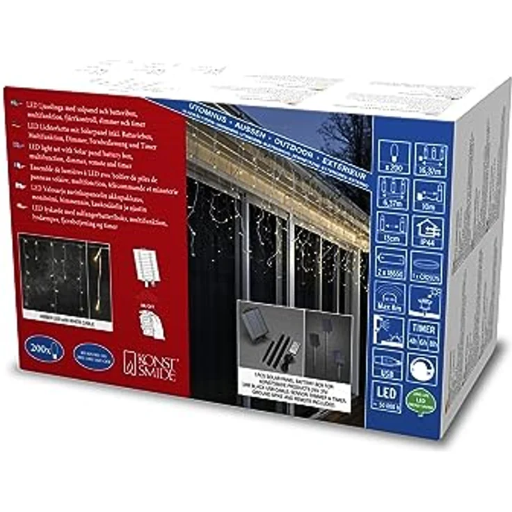 Konstsmide LED-Vorhang Außen 7V 200 LED Bernstein Leuchtfarbe einstellbar, Timer, dimmbar, mit Däm – Bild 1