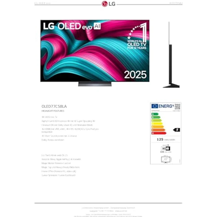 LG OLED77C58LA evo AI G5 4K Smart-TV | 77" (195 cm) 4K OLED evo AI TV mit Brightness Booster | Alpha 9 Gen8 4K AI-Prozessor mit zahlreichen AI-Funktionen | webOS 25| 144 Hz, Nvidia G-Sync und AMD FreeSync, LG OLED C5 – Bild 4
