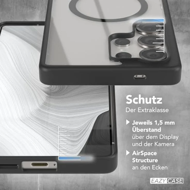 EAZY CASE Hülle für Samsung Galaxy S25 Ultra, Ultra Aufprallschutz, Qi Charging, stoßfest und kratzfest, dünn mit Kameraschutz, Schwarz – Bild 4