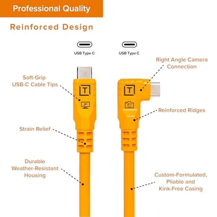 Tether Tools TetherPro USB-C Optima 10G rechts orange 3m, High-Speed-Verbindungskabel für zuverlässige Aufnahmen – Bild 3