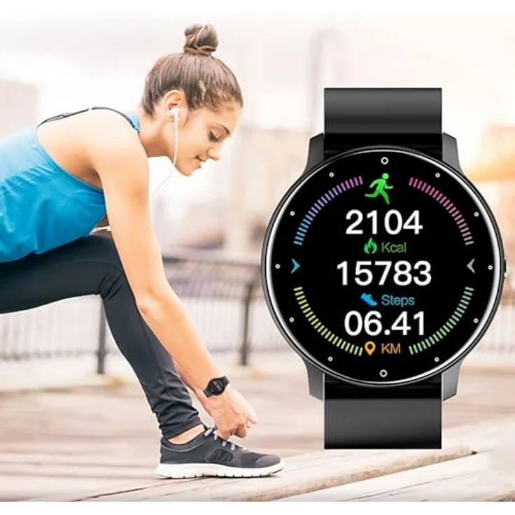 Retoo Smartwatch ZL02 45mm Schwarz, Touchscreen Sport Band Fitness Armband, Call Android iOS, Herren Damen – Bild 4