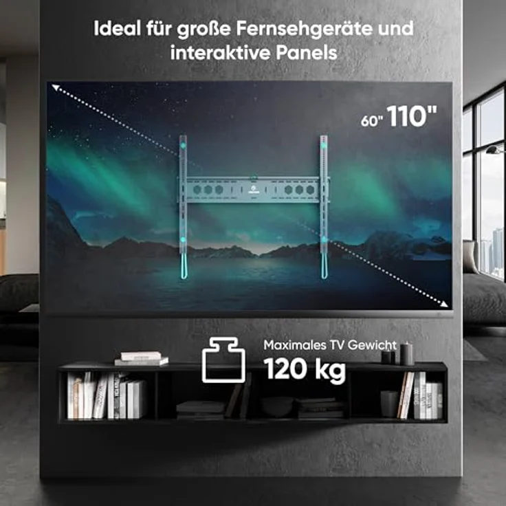 ONKRON UF12-B, Ultra Slim TV Wandhalterung für 60-110 Zoll Fernseher bis 120 kg, max VESA 900x600, schwarz – Bild 2