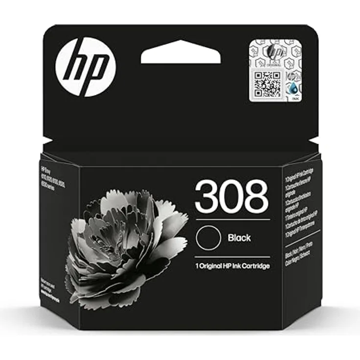 HP 308 Tintenpatrone, Original Druckerpatrone aus 65 % recyceltem Kunststoff, schwarz