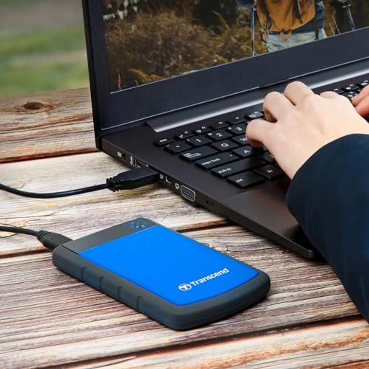 Transcend 2TB tragbare, robuste und stabile USB3.1 externe Festplatte (HDD) mit Backup-Funktion (Datensicherung per Knopfdruck), Plug & Play, TS2TSJ25H3B – Bild 2