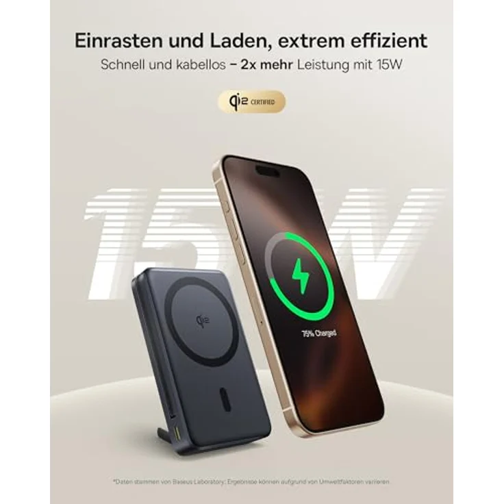 Baseus Nomos Qi2 Magsafe Powerbank, 15W Magnetische Power Bank für iPhone 16/15/14/13, 10000mAh Powerbank, Schwarz – Bild 2