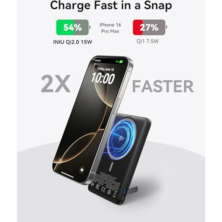 INIU Magnetische Powerbank 5000mAh MagPro USB-C Schnellladung, Schwarz – Bild 3