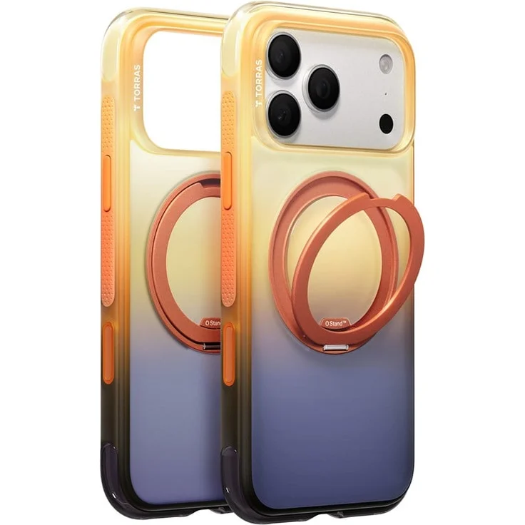 Torras O3 Air Gradient, Handyhülle für iPhone 18 Pro mit orange/violettem Gradient, MagSafe-Kompatibilität und verstellbarem Kickstand