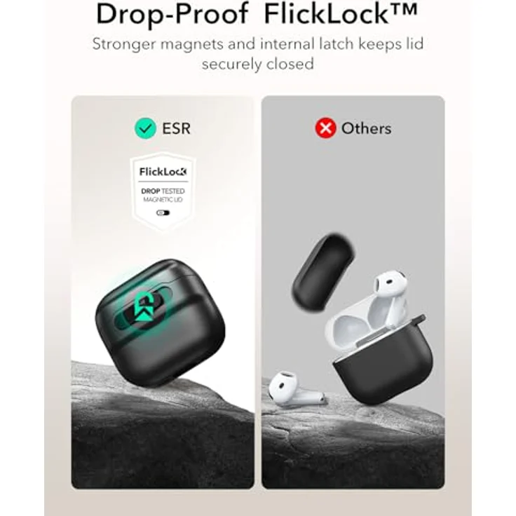ESR AirPods 4 Hülle, kompatibel mit AirPods 4 Gen (2024) (USB-C), MagSafe-kompatibel, sturzsicher mit Magnet Deckelverschluss, Schwarz – Bild 4
