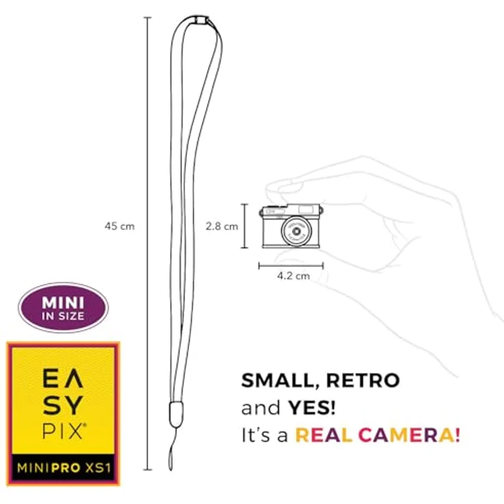 Easypix MiniPro XS1, Digitalkamera 2 Megapixel im Retro-Look, Full HD Video, Schwarz/Silber, mit integriertem Blitz und Akku – Bild 12