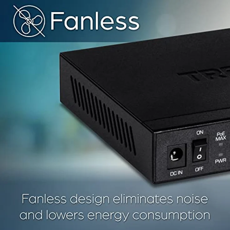 TRENDnet TPE-TG350 5-Port Unmanaged 2.5G PoE+ Switch, Lüfterlos, Kompaktes Desktop-Design, Metallgehäuse, 2.5GBASE-T Ports, IEEE 802.3bz, 55W PoE Budget, Schwarz – Bild 5