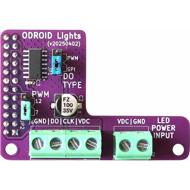 Odroid Licht-Board für ODROID-C5, Erweiterungsboard zur Ansteuerung von WS2801-LED-Streifen mit integrierten Pegelwandler, flexible Steuerung über PWM oder SPI