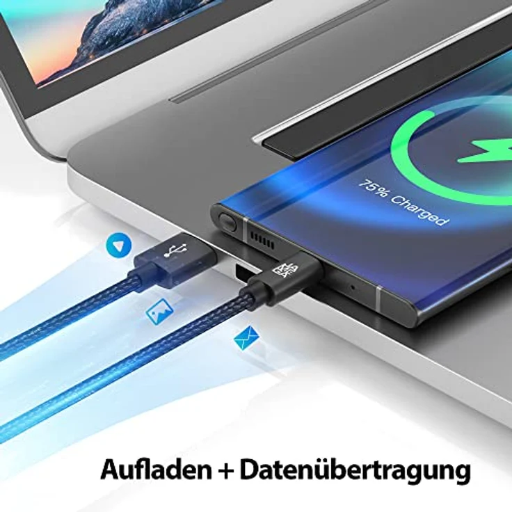 JAMEGA USB-C Kabel Nylon Schnell Ladekabel 3m, kompatibel mit Samsung Huawei HTC LG, hochqualitativ mit Knickschutz und 5 Gbps Datentransfer – Bild 3