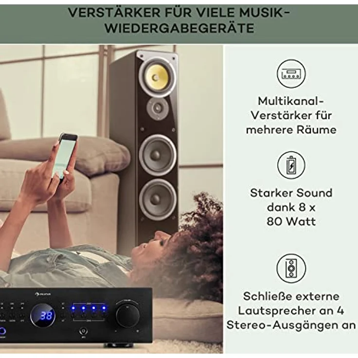 AMP-CD950 DG Digital-Multikanal-Verstärker 8x100W RMS BT Opt.-In Fernbedienung – Bild 3
