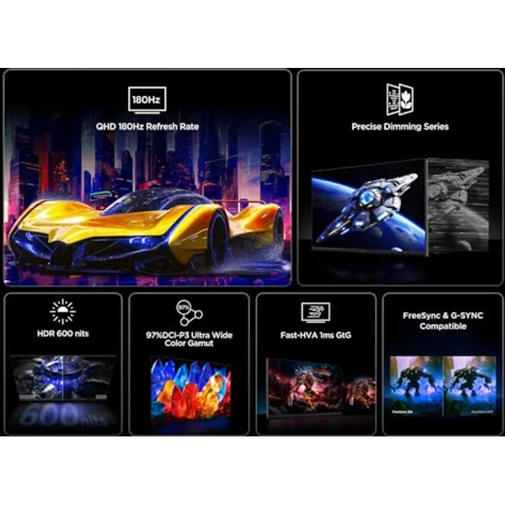 TCL Gaming Monitor 27G64, 27 Zoll QD-Mini-LED, QHD 2560x1440, 180Hz, 1ms GTG, HDR 600 nits, AMD FreeSync, G-Sync-kompatibel – Bild 3
