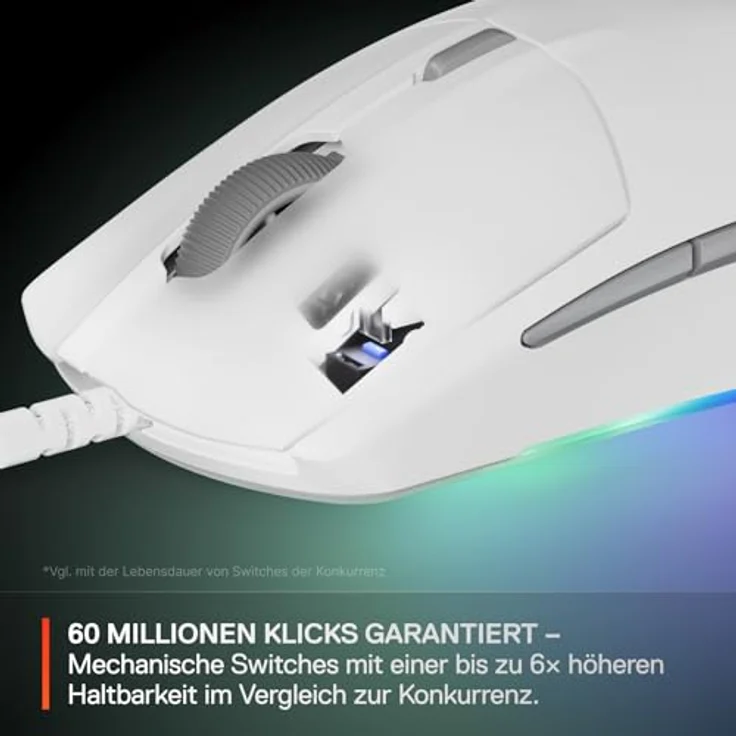 SteelSeries Rival 3 Gen 2 Gaming-Maus, 8.500 DPI TrueMove Core-Optiksensor, 60 Millionen Klicks garantiert, 77 g leicht, RGB-Beleuchtung, Weiß – Bild 4