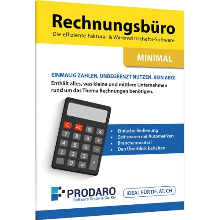 Prodaro Rechnungsbüro MINIMAL, Rechnungsprogramm für Kleinunternehmer mit E-Rechnungen und einmaligem Festpreis – Bild 1