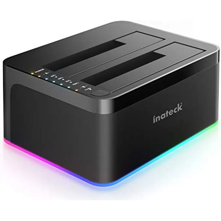 Inateck RGB Festplatten Dockingstation USB 3.0 mit Offline-Klonfunktion, für 2.5 u. 3.5 Zoll SATA HDDs und SSDs, UASP Unterstützt, Schwarz, LED-Effekt