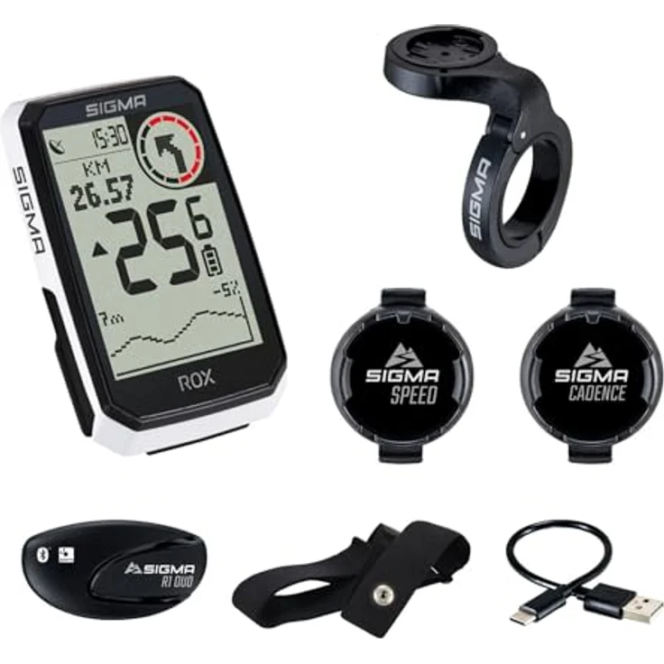 SIGMA ROX 4.0 Endurance White Sensor Set, GPS Fahrradcomputer mit 41 h Akkulaufzeit, E-Bike kompatibel, inkl. Geschwindigkeits-, Herz- und Trittfrequenzsensoren, OVERCLAMP Butler – Bild 2