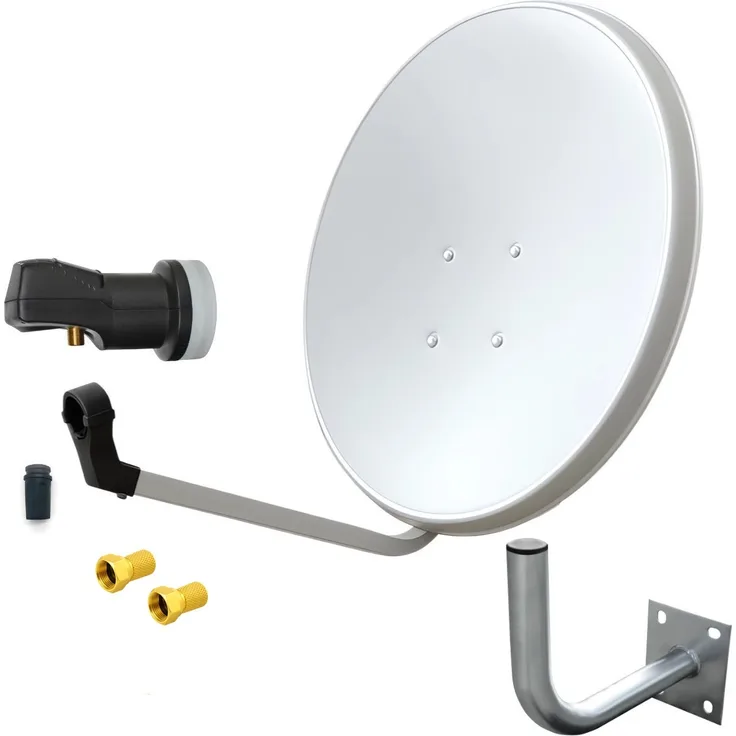 ARLI 60 cm HD Sat-Anlage, Satellitenantenne mit Single LNB, Wandhalter 25 cm, 2x vergoldete F-Stecker, weiß, für 1 Teilnehmer