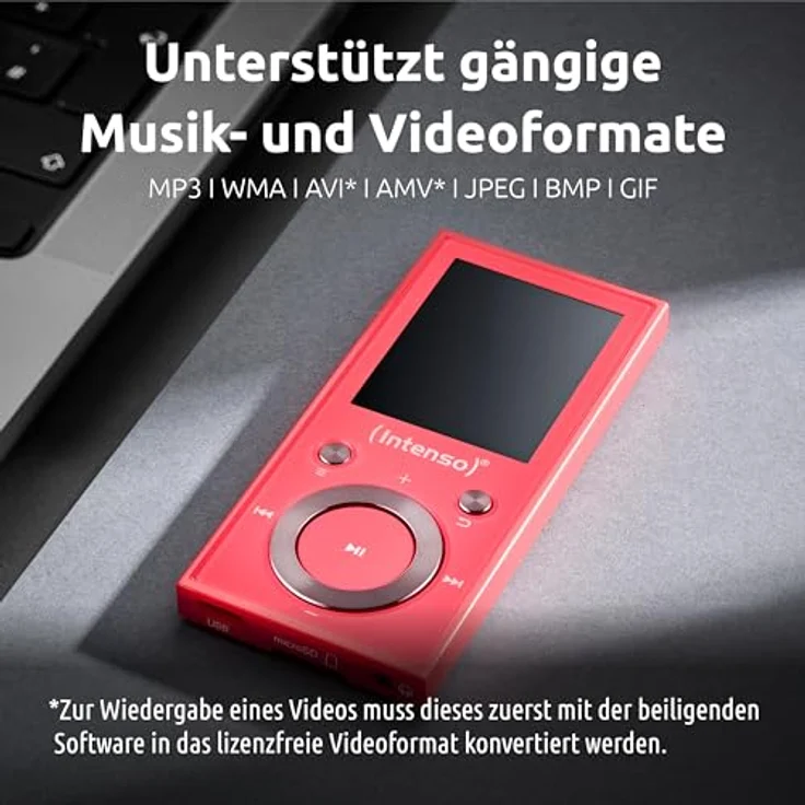 Intenso Video Scooter BT MP3 Player, 64 GB microSD, Bluetooth 5.0, 1,8 Zoll Farbdisplay, bis 18h Akku, pink, inkl. Kopfhörer – Bild 4