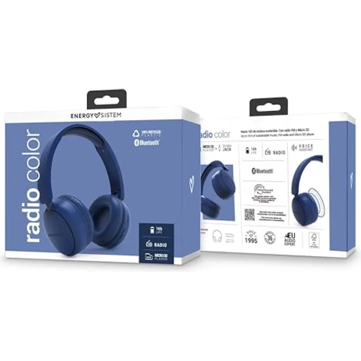 Energy Sistem Indigo Radio Color Headphones, Kabellose Bluetooth-Kopfhörer mit 16 Stunden Akkulaufzeit, FM-Radio und Micro-SD-Slot, blau – Bild 6