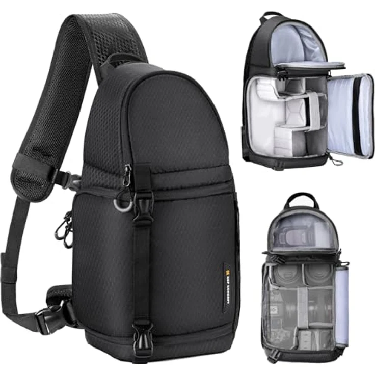 K&F CONCEPT Kamera-Umhängetasche, wasserdichte Kamera-Reisetasche mit Schnellzugriff, 20×13×40 cm, Schwarz – Bild 1