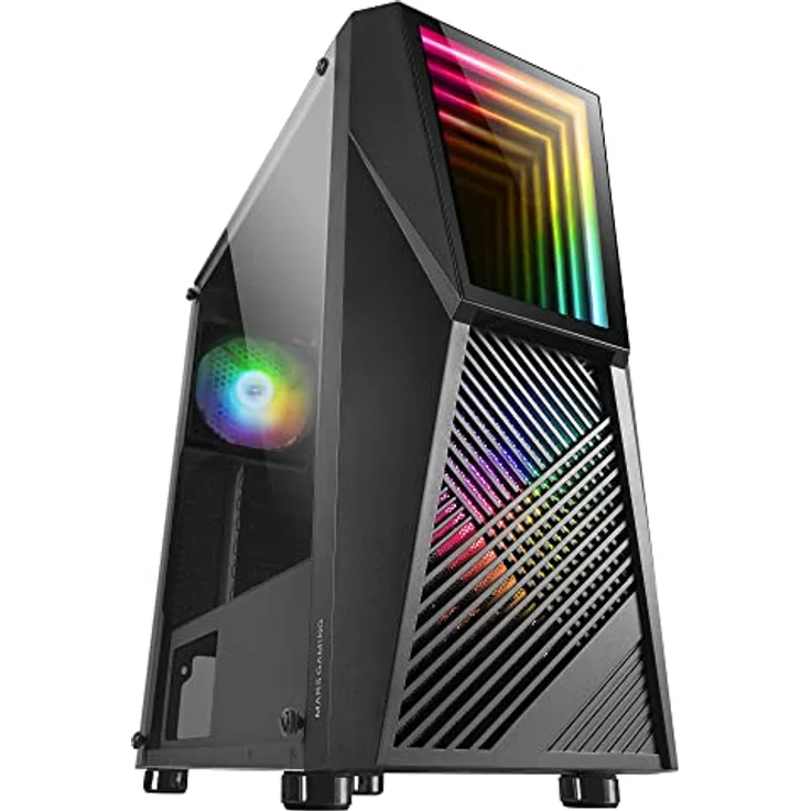 Mars Gaming MC777 RGB, ATX/Mini-ITX PC-Gehäuse mit gehärtetem Glas, ARGB Infinity Mirror, leistungsstarke Doppelkühlung, Schwarz – Bild 1