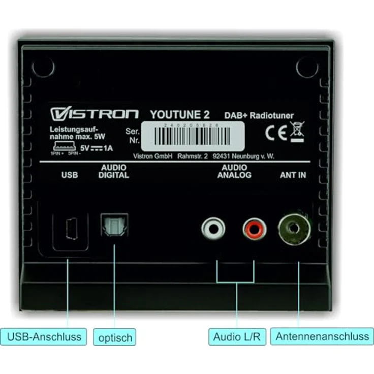 Vistron Youtune 2 DAB+ Radiotuner, digitaler DAB Radioadapter für HiFi Anlage und AV Receiver, FM/UKW Radio, Made in Germany – Bild 2