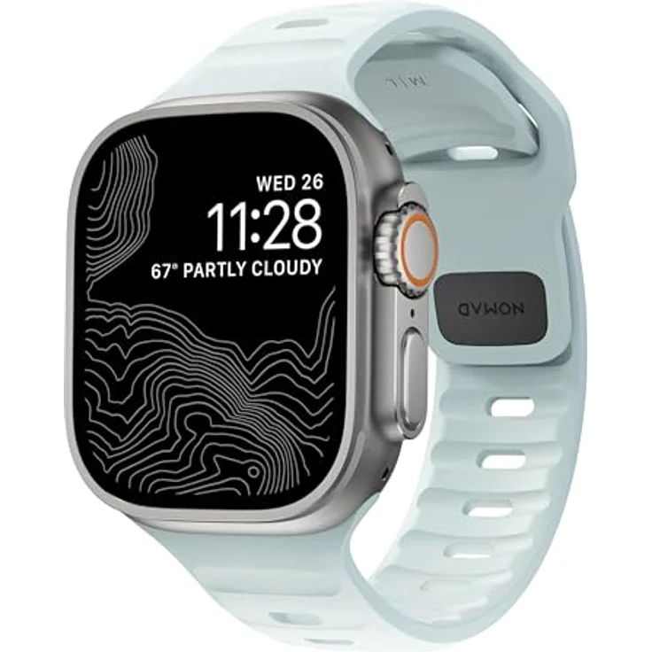 NOMAD Sport Band V2, Uhrenarmband für Apple Watch 38/40/41mm, strapazierfähig und wasserfest, leuchtet im Dunkeln, Icy Blue Glow – Bild 1