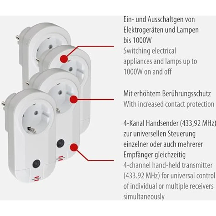 Brennenstuhl Funkschalt-Set RC 1 4001 (4er Funksteckdosen Set Innenbereich, mit Handsender und Kindersicherung) weiß – Bild 2