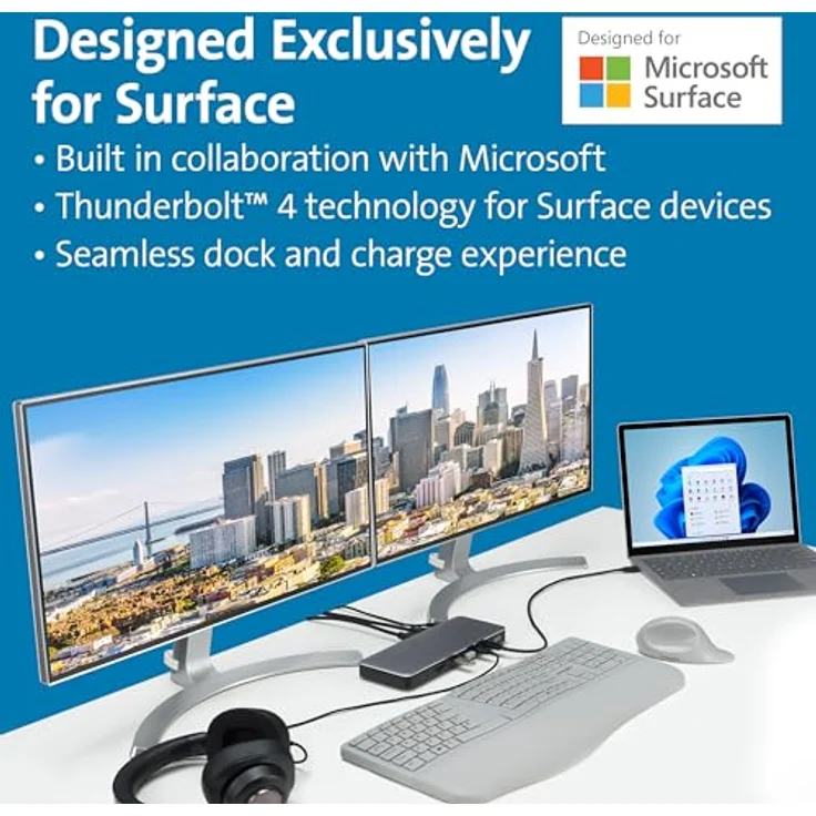 Kensington SD5765T Thunderbolt 4 Dockingstation, exklusiv für Microsoft Surface, mit USB-C & USB-A, für Laptops und 2 Monitore, Dual-Monitor 4K/8K mit bis zu 96 W Ausgangsleistung (K34112EU) – Bild 2