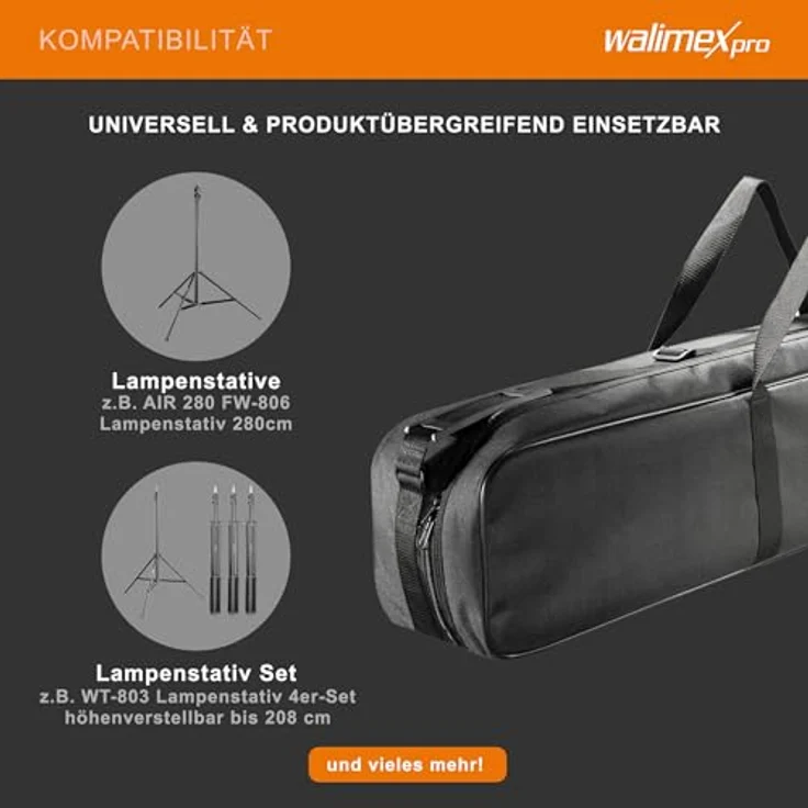 Walimex pro Stativtasche 98 cm für Max. 4 Studiostative bis 96 cm - Tragetasche mit Schultergurt, Praktisch und komfortabel, Dicker Polsterung, Aussen: 98x18x16 cm, Innen 96 x 17 x 14 cm – Bild 11