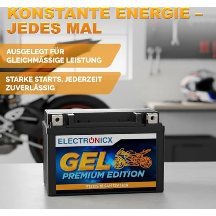 Electronicx GEL-YTZ12S GEL Motorradbatterie 11Ah 12V - wartungsfrei, auslaufsicher, rüttelfest für Motorrad, Roller und Quad – Bild 4