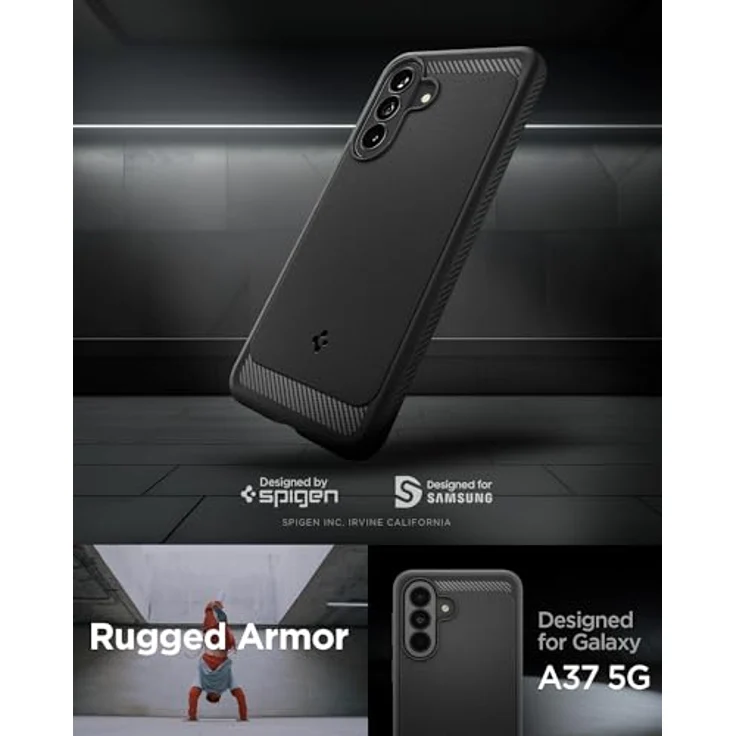 Spigen Samsung Galaxy A37 5G Hülle Rugged Armor [Fallschutz in Militärqualität, Eckschutz mit Air Cushion Technologie] - Matte Black – Bild 2