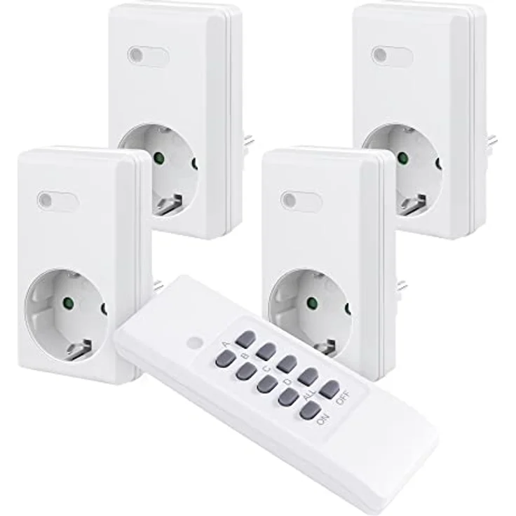 conecto Funksteckdosen Set: 4x Funksteckdose und 1x Fernbedienung, 1100 Watt, weiß – Bild 3