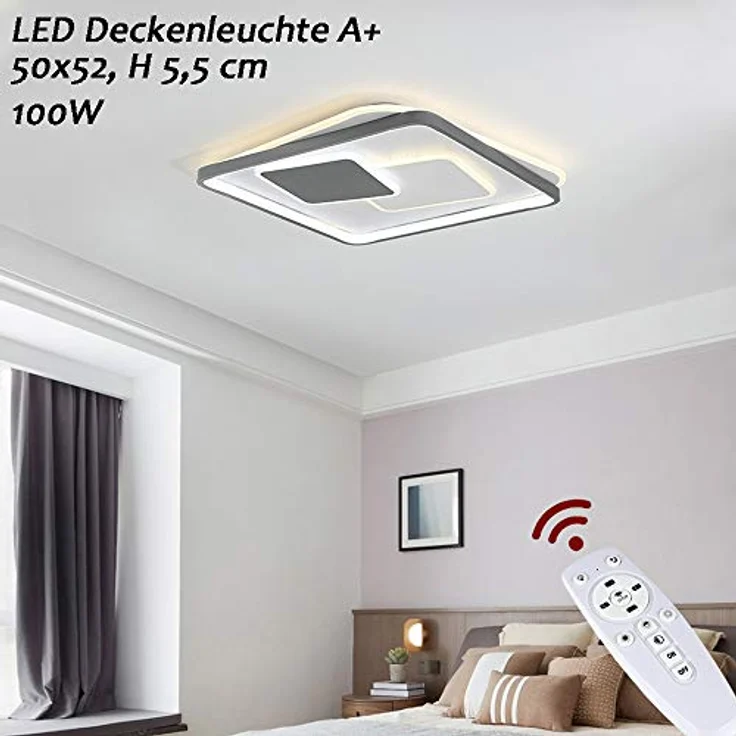 Eurotondisplay NEU Euroton 9643-FX 50x52 cm, H 5,5 cm LED Deckenleuchte mit Fernbedienung Lichtfarbe/Helligkeit einstellbar (weiß/grau) – Bild 2