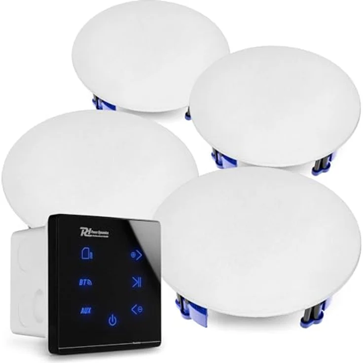 Power Dynamics A100B, Bluetooth Deckenlautsprecher Set mit 4x 6,5" Lautsprechern, 80 Watt Verstärker, USB & SD Anschluss, weiß – Bild 1