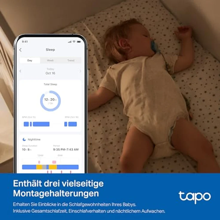 TP-Link Tapo C840 BabyCam, Netzwerkkamera mit Doppellinse, 2560 x 1440 Pixels, Bewegungserkennung, Schlafanalyse, Nachtlicht, Smart-Home-kompatibel, Weiss – Bild 9