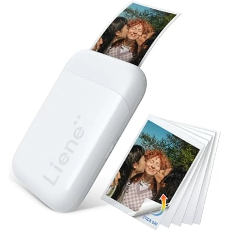 Liene 2x3'' Mini Fotodrucker Smartphone, Mini Tragbarer Sofortbilddrucker mit 5 Zink Klebepapier, Bluetooth 5.0, Kompatibel mit IOS & Android, Kleiner Handy Fotodrucker für iPhone - Weiß – Bild 1